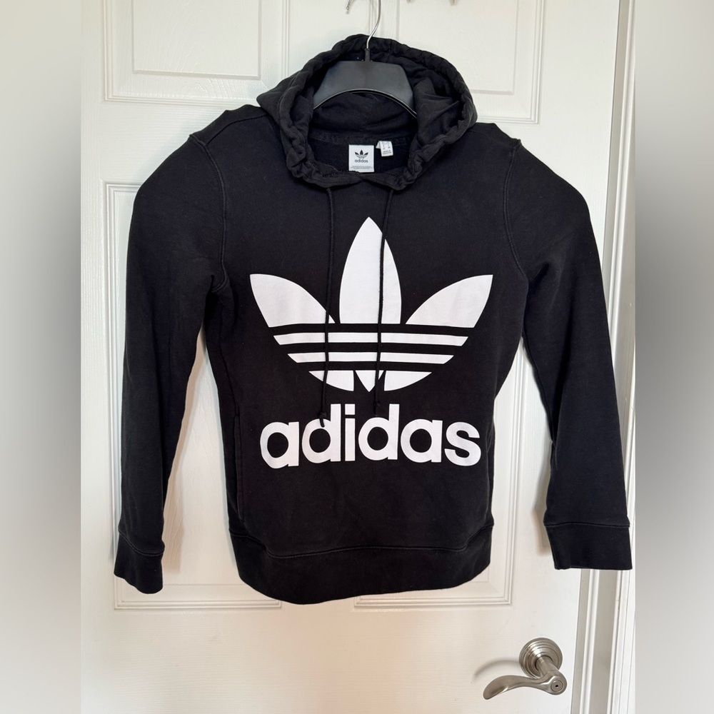 Womens Adidas Trefoil Hoodie Black Pullover Size XS